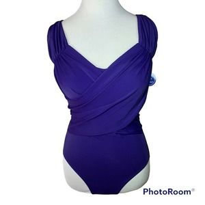 Swimsuits For All Women's Size 12 V-Neck One Piece Swimsuit Purple NWT